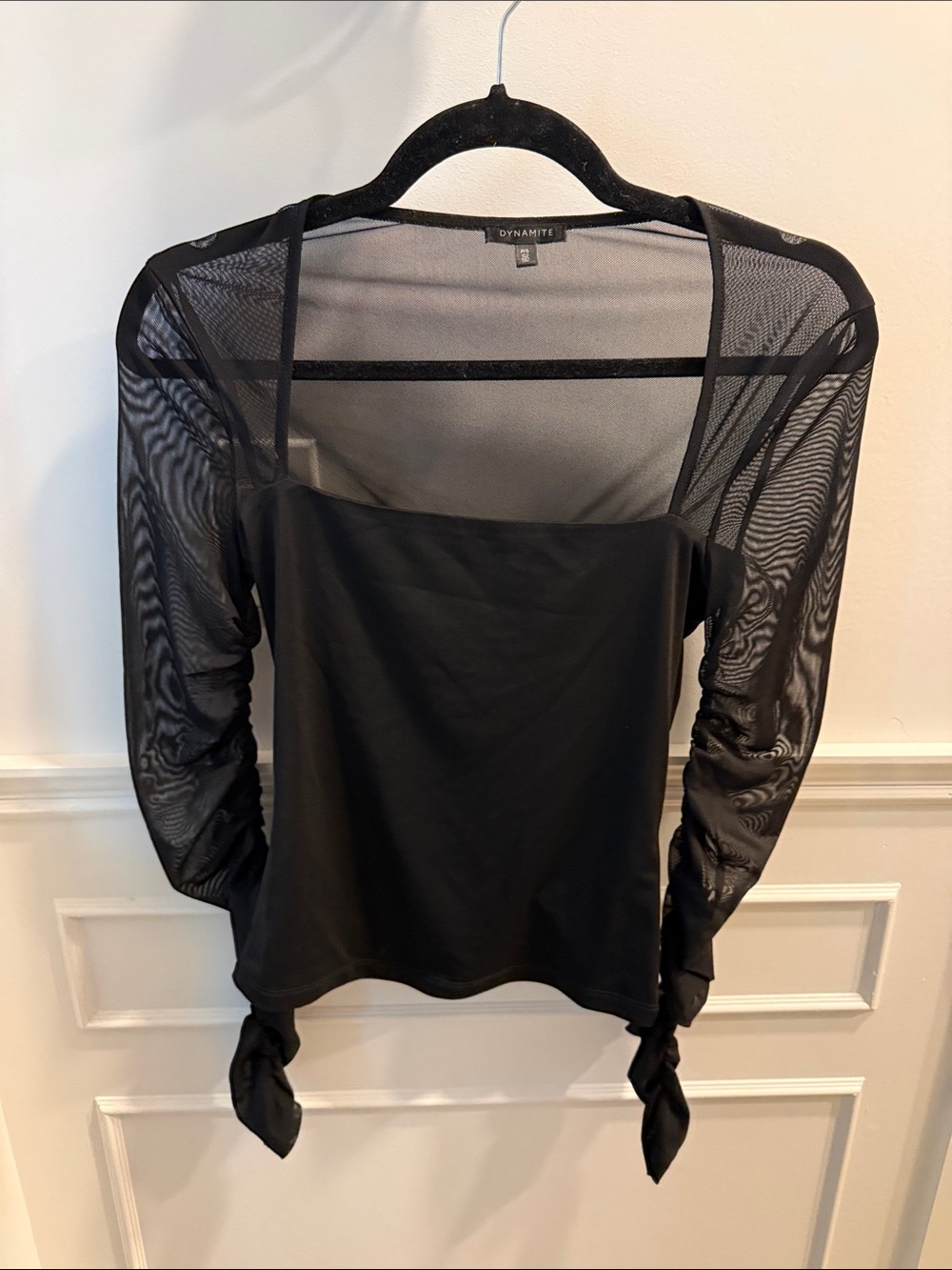 Dynamite Black Sheer Mesh Sleeve Tie-Hem Camisole